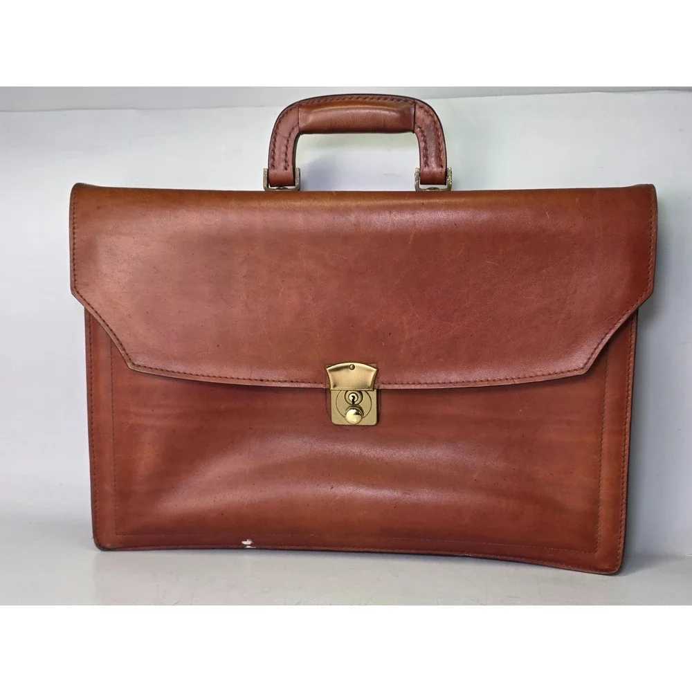 Vintage RENWICK Briefcase Brown Tan Leather Business‎ Bag Canada Rare